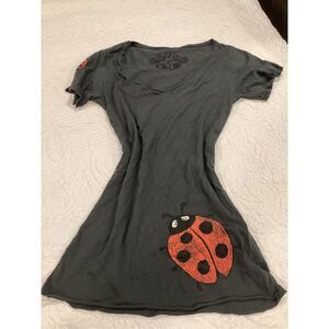 Made You Look Cotton Lady Bug V-Neck Tunic Tee Shirt L
